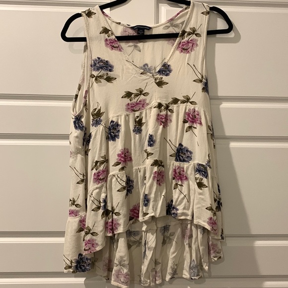 Cream floral tiered hi-low tank top - Picture 1 of 1